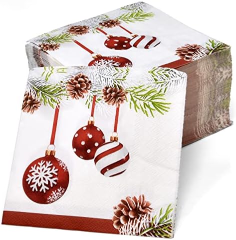 100 Noel Süs Kokteyl İçecek Peçeteler 3 Kat Tek Kullanımlık Kağıt Dekoratif Zarif Tatil Noel askı süsleri Tatlı Yemeği El Peçete için
