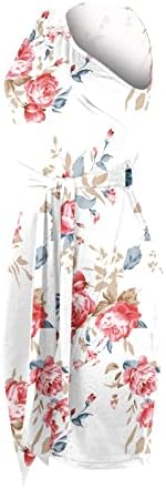 Kadın yaz rahat eğimli omuz kırpılmış çiçek baskı ince elbise kemer ile