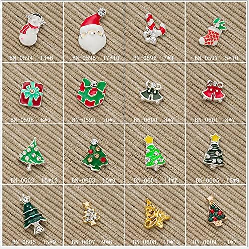 100 adet Alaşım Nail Art Süslemeleri 3D Charm Glitter Noel Tasarım Taklidi Tırnak Araçları Noel Ağacı / Çan / Noel Baba - (Renk: 0608)