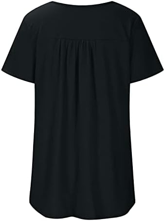 Kadın Rahat Kısa Kollu Tunik Üstleri Moda Düz Renk Ekip Boyun Düğmeleri T Shirt Yaz Gevşek Dökümlü Tee Bluz