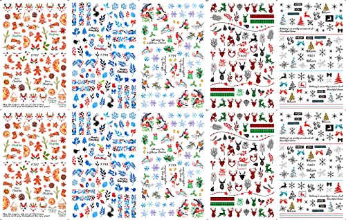 10 Yaprak Noel Nail Art Etiketler Çıkartmaları Kendinden Yapışkanlı Pegatinas Uñas Navidad Kış Tatili Kardan Adam Beyaz Kar Tanesi