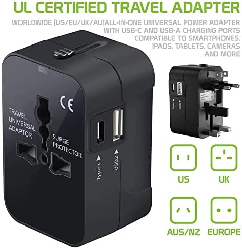 Seyahat USB Plus Uluslararası Güç Adaptörü 3 Cihaz için Dünya Çapında Güç için BLU D670U ile uyumlu USB TypeC, USB-A Arasında Seyahat