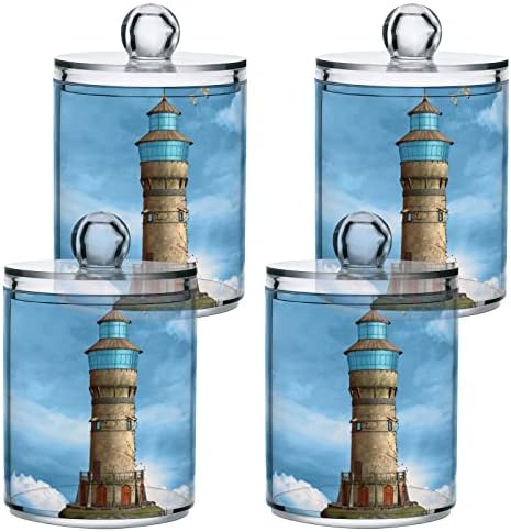 ınnewgogo Deniz Feneri 2 Paket pamuklu çubuk Topu Tutucu Organizatör Dağıtıcı Plastik Pamuk Pedleri Kapaklı Kutular Pamuk Topu Qtip