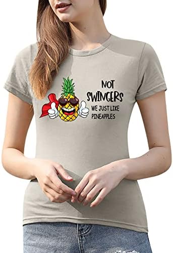 Artı Boyutu Yaz Üstleri Kadınlar için, Sevimli Ananas Baskılı Yaz Tatili kısa kollu tişört Casual Grafik Tees