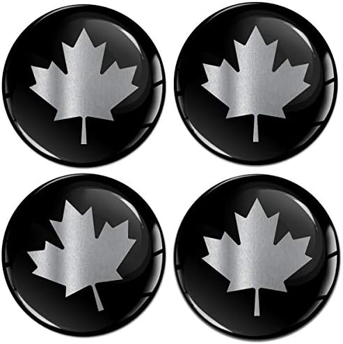 Biomar Labs® 4 x 50 mm 3D Silikon Etiket Siyah Gümüş Akçaağaç Yaprağı Kanada Kanada Bayrağı Jant Kapağı Jant Kapağı Tekerlek Etiketi