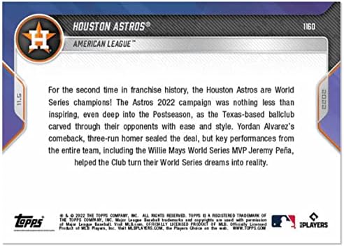 2022 Topps Şimdi Houston Astros Dünya Şampiyonu 1160 - Takım, Franchise Tarihinde 2. MLB Dünya Serisi'ni 6. Maç Zaferiyle Kazandıktan