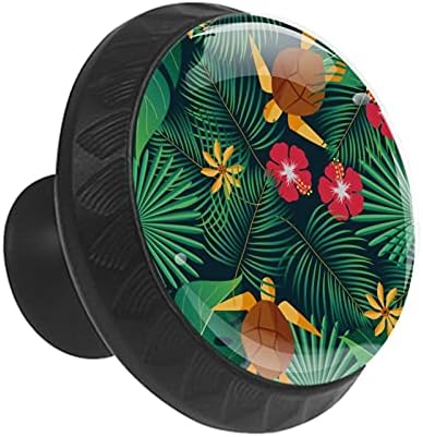 12 Adet Aloha Tropikal palmiye yaprakları Çiçek Kaplumbağa Cam Topuzlar Dresser Çekmeceler, 1.37 x 1.10 in Yuvarlak Mutfak Dolabı Çeker