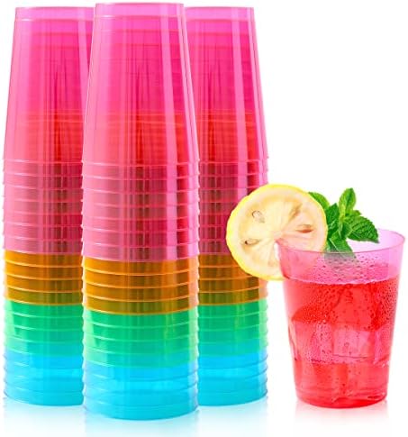 QİANQUEYUE 100 Adet 10oz BARDAK, 10oz Tek Kullanımlık Sert Çok Renkli Plastik bardaklar, parti için su bardakları