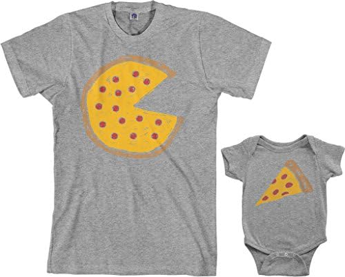 Threadrock Pizza Pasta ve Dilim Bebek Bodysuit ve erkek tişört Eşleştirme Seti (Bebek: 6M, Spor Gri / Erkek: L, Spor Gri)