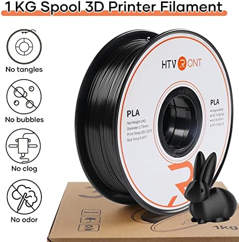 HTVRONT PLA 3D Yazıcı Filament - Siyah PLA Filament 1.75 mm, 1 KG Biriktirme(2.2 lbs), Boyutsal Doğruluk + / -0.02 mm, Hiçbir Kırılma