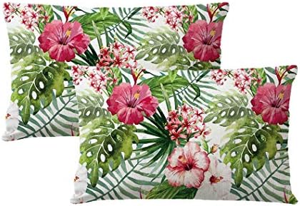 7 RENK ODASI 2 paketi Çiçek Atmak Yastık Kapakları Tropikal Yapraklar Ev Dekoratif Dikdörtgen/bel yastığı Kapak için Veranda Kanepe