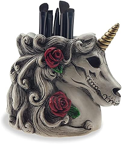 Cyborpon Gotik Unicorn Büstü makyaj fırçası Tutucu Kafatası kalemlik Goth Makyaj Organizatör Şeker Kafatası Unicorn Dekor Gotik Ev