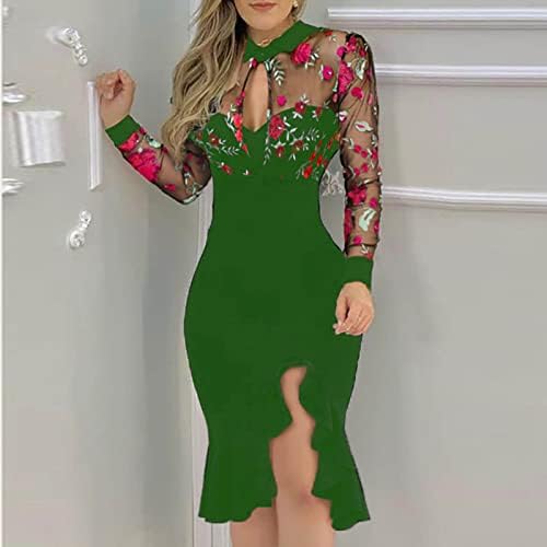 Kadın Zarif Bodycon Elbise Moda Sequins V Boyun Uzun Kollu Kokteyl Elbiseleri Kulübü Parti Mini Kalem Elbiseler