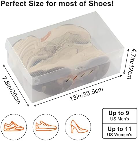 JITEYOU 12 Paket Ayakkabı Kutuları Şeffaf Plastik İstiflenebilir-Kapaklı Kadın, Erkek ve Çocukların Büyük Plastik Ayakkabı Kutuları-Dolap