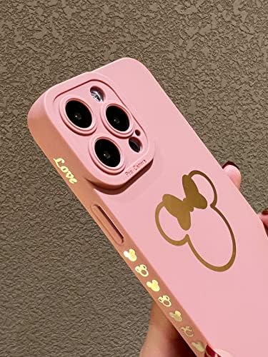 FİLOYA iPhone 13 Pro Max Durumda, Sevimli Altın Minnie Sparkle Bling Pembe Kapak, ince Yumuşak Tam Kamera Koruma çantası Kadınlar ve