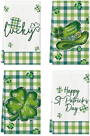Artoid Modu Yeşil Buffalo Ekose Şapka Shamrock Aziz patrick Günü mutfak havluları bulaşık havluları, 18x26 İnç Tatil Şanslı Dekorasyon