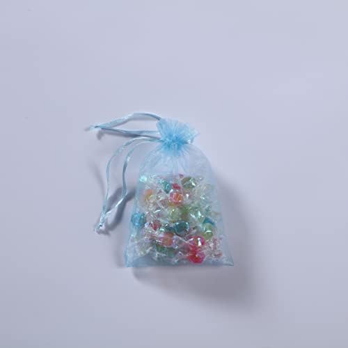 J & Rey Ev 100 Paket Organze Takı hediye kesesi Düz Renk Şeker Kılıfı Düğün Favor Çanta (5x7 İnç, bebek Mavisi)