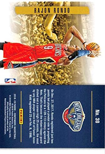 2018-19 NBA Yarışmacıları Sayı Oyununu Oynuyor 30 Rajon Rondo New Orleans Pelicans Resmi Panini Basketbol Kartı