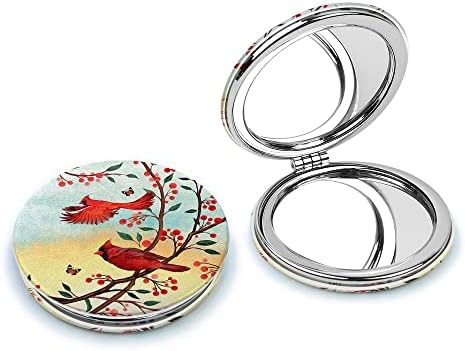 WİRESTER Yuvarlak Katlanabilir PU Deri Kompakt Cep Çanta Makyaj Aynası, 2X 1x Büyütmeli Çift Taraflı Seyahat Aynası-Kırmızı Kardinal