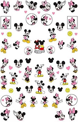 Kulaklar Sevimli Minnie Mouse Mickey Mouse Aşk Tırnak Çıkartmaları Sticker Salon Kaliteli Tırnak Sanat Çiçek Kalp Sarı Pembe