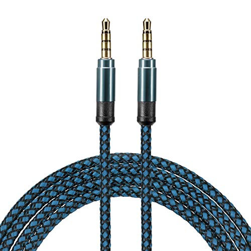 MECCANİXİTY Aux Kablosu 3.5 mm Erkek-Erkek Naylon Örgülü 10Ft 4 Kutuplu Hi-Fi Stereo Ses Yardımcı Kablosu Mavi Kulaklıklar, Akıllı