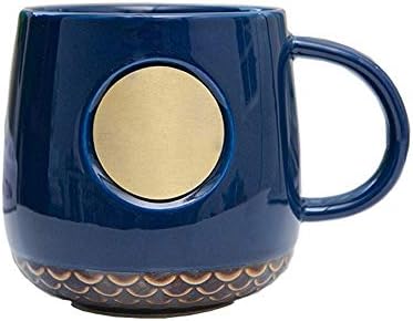 Kupa Seramik Kupa Klasik Siyah Beyaz Bronz Kupa Seramik Kahve Fincanı Su Bardağı Mavi (Renk: Mavi, Boyut: 12 oz)