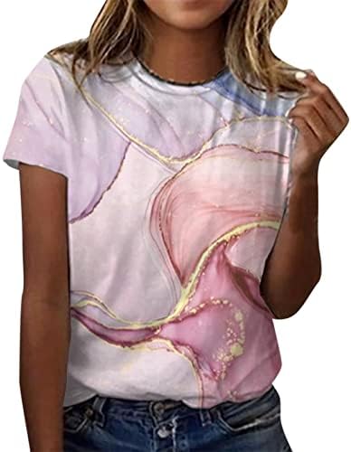 Klasik Kısa Kollu Üstleri Crewneck Yaz Üstleri Kadınlar için Çiçek Desenli T-Shirt Casual Tops Tee Gevşek Atletik Üstleri